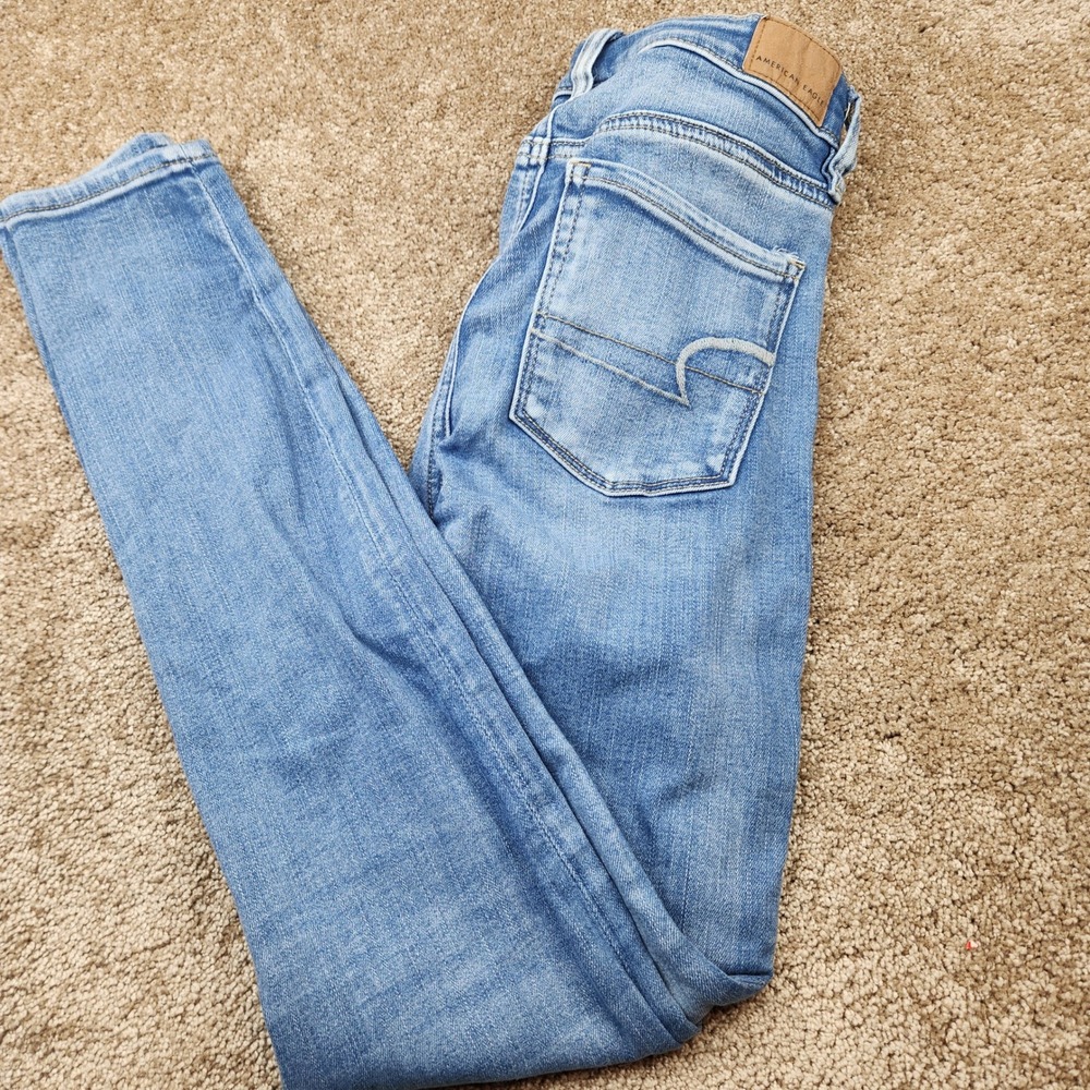 American Eagle Super Hi-Rise Jegging Size 2 Regular Blue Button Fly Skinny Jeans